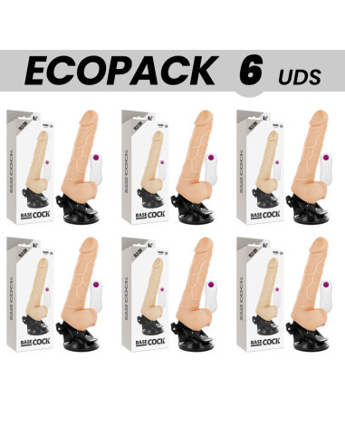 ECOPACK 6 UNITS - BASECOCK REALISTIC VIBRATOR REMOTE CONTROL NATURAL WITH TESTICLES 19.5 CM -O- 4 CM