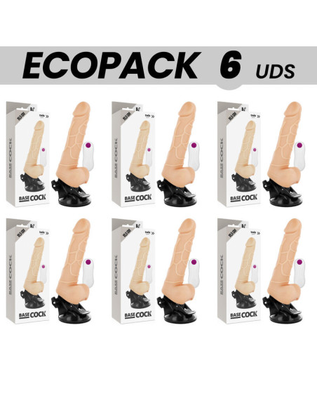 ECOPACK 6 VIENETAI - BASECOCK REALISTINIS VIBRATORIUS SU NUOTOLINIO VALDYMO VALDYMU, NATŪRALUS, SU SĖKLĖLĖMIS 19,5 CM - O - 4 CM