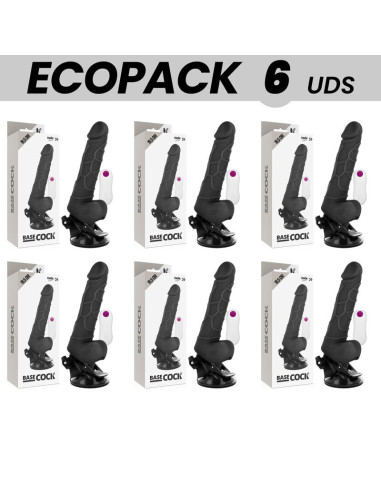 ECOPACK 6 UNITS - BASECOCK REALISTIC VIBRATOR REMOTE CONTROL BLACK WITH TESTICLES 19.5 CM -O- 4 CM
