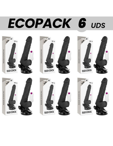 ECOPACK 6 VIENETAI - BASECOCK REALISTINIS VIBRATORIUS SU NUOTOLINIO VALDYMO VALDYMU, JUODAS, SU SĖKLĖLĖMIS 19,5 CM - O - 4 CM
