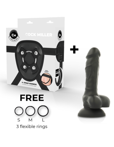 COCK MILLER - HARNESS SILICONE DENSITY COCKSIL ARTICULABLE BLACK 13 CM