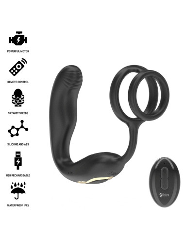 IBIZA - WIGGLE REMOTE CONTROLLED ROTATING ANAL PLUG WITH PERINEAL VIBRATION AND PENIS ENHANCING RINGS