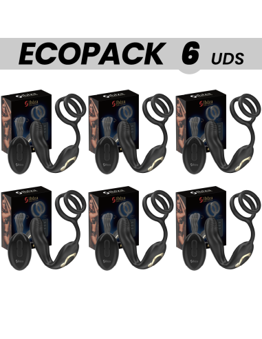 ECOPACKS 6 UNITS - IBIZA WIGGLE REMOTE CONTROLLED ROTATING ANAL PLUG WITH PERINEAL VIBRATION AND PENIS ENHANCING RINGS