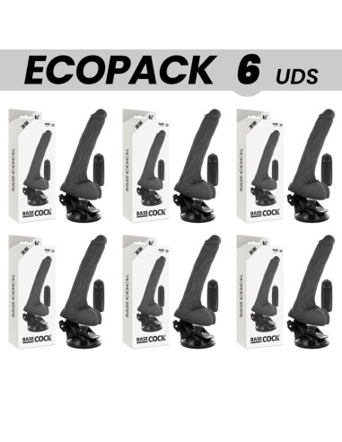 ECOPACK 6 UNITS - BASECOCK REALISTIC BLACK REMOTE CONTROL VIBRATOR WITH TESTICLES 20 CM -O- 4 CM