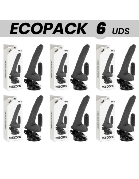 ECOPACK 6 VIENETAI - BASECOCK REALISTINIS JUODAS VIBRATORIUS SU NUOTOLINIU VALDYMU 20 CM - O - 4 CM SĖKLELĖMIS