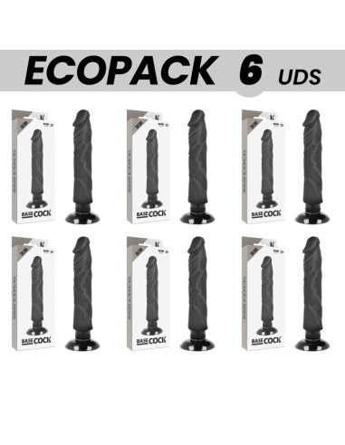 ECOPACK 6 UNITS - BASECOCK REALISTIC VIBRATOR 2-1 BLACK 20 CM -O- 4 CM