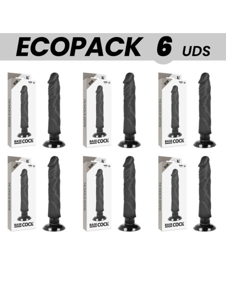 ECOPACK 6 VIENETŲ - BASECOCK REALISTINIS VIBRATORIUS 2-1 JUODAS 20 CM -O-4 CM