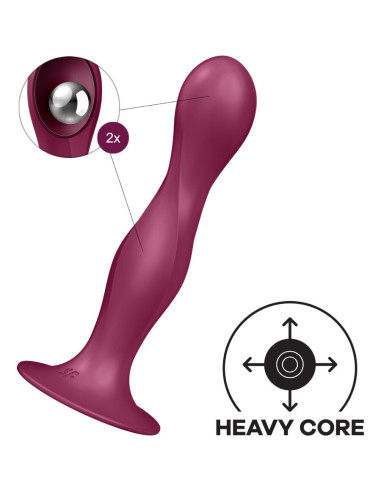 SATISFYER - DOUBLE BALL-R SILICONE DILDO GARNET