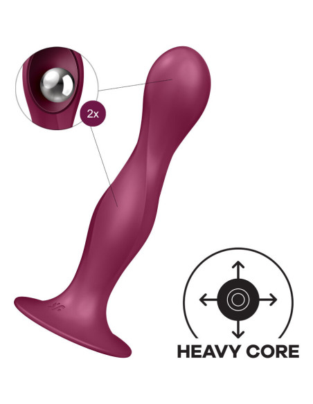 SATISFYER - DOUBLE BALL-R SILICONE DILDO GARNET