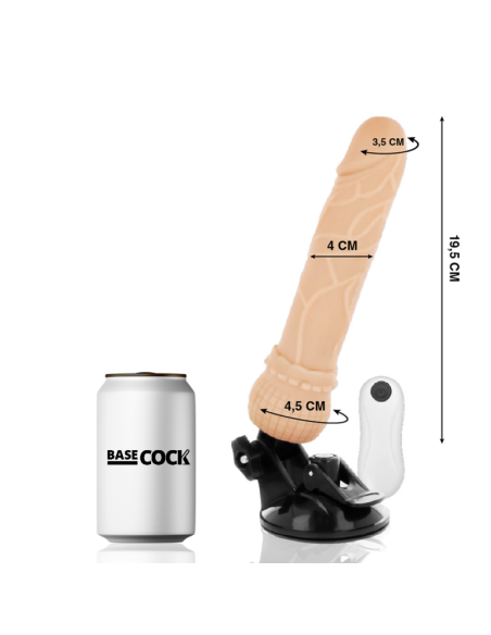 BASECOCK – REALISTINIS VIBRATORIUS SU NUOTOLINIO VALDYMO VALDYMU, ODOS DYDIS 19,5 CM – O – 4 CM