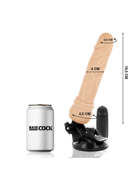BASECOCK – REALISTINIS VIBRATORIUS SU NUOTOLINIO VALDYMO VALDYMU, ODOS DYDIS 19,5 CM – O – 4 CM
