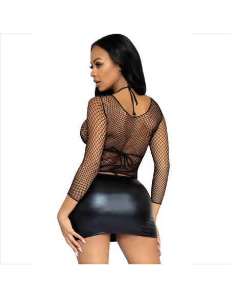 LEG AVENUE - FISHNET LONG SLEEVE T-SHIRT BLACK