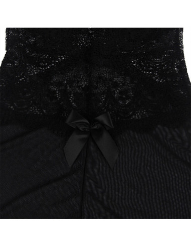 SUBBLIME - BABYDOLL TULLE FABRIC WITH LACE AND FLOWER DETAIL BLACK S-M