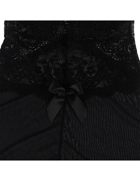SUBBLIME - BABYDOLL TULLE FABRIC WITH LACE AND FLOWER DETAIL BLACK S-M
