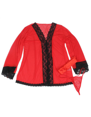 SUBBLIME - TRANSPARENT FABRIC ROBE WITH LACE DETAIL RED S-M