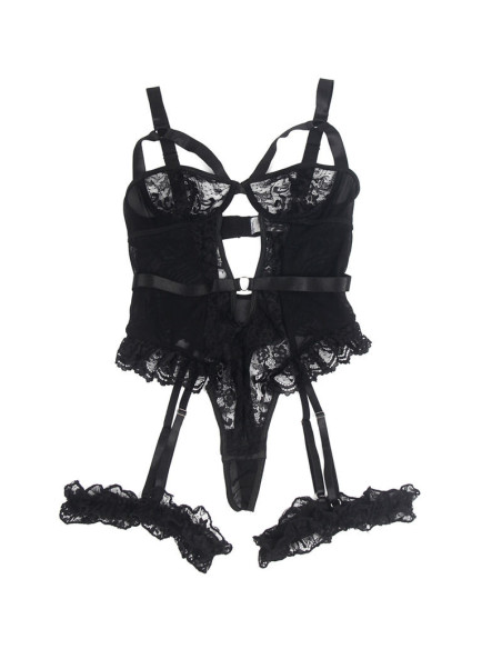 SUBBLIME - TEDDY WITH GARTER WITH LACE DETAIL AND STRIPS BLACK S-M