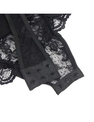 SUBBLIME - TEDDY WITH GARTER WITH LACE DETAIL AND STRIPS BLACK S-M