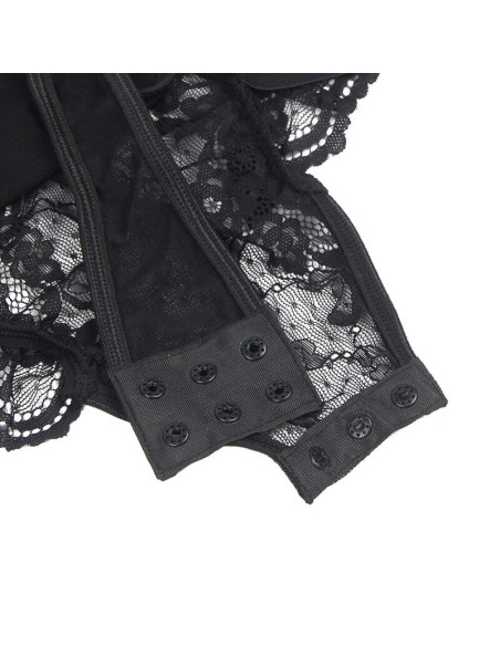 SUBBLIME - TEDDY WITH GARTER WITH LACE DETAIL AND STRIPS BLACK S-M