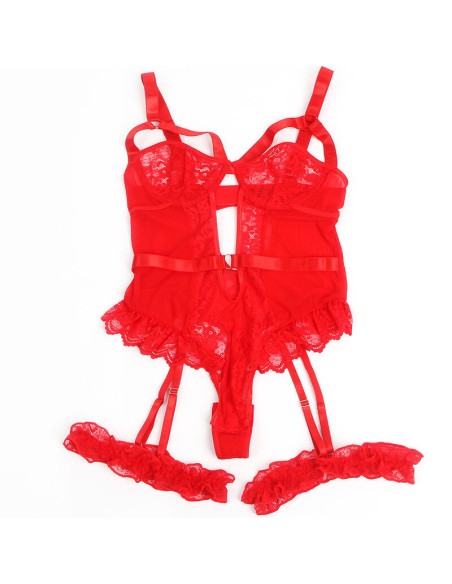SUBBLIME - TEDDY WITH GARTER WITH LACE DETAIL AND STRIPS RED S-M