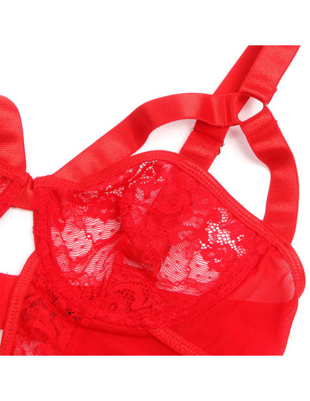 SUBBLIME - TEDDY WITH GARTER WITH LACE DETAIL AND STRIPS RED S-M