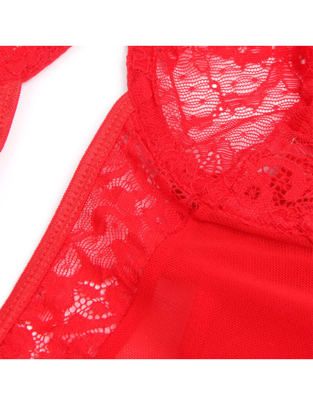 SUBBLIME - TEDDY WITH GARTER WITH LACE DETAIL AND STRIPS RED S-M