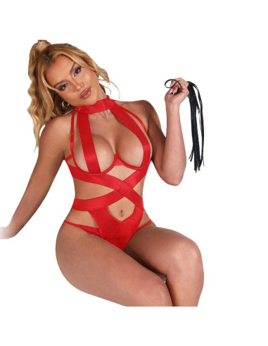 SUBBLIME - SEXY HALTER BODY WITH HARNESS RED S-M