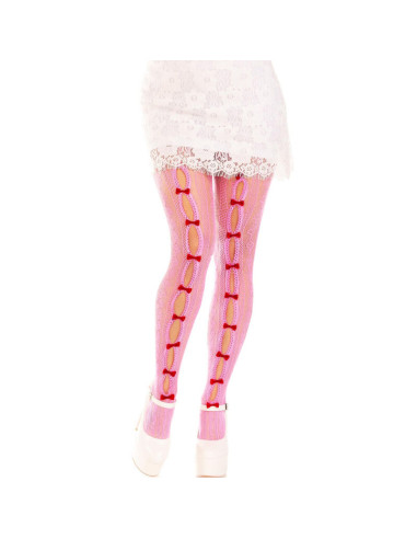 LEG AVENUE - STOCKINGS WITH OPENINGS HEART and BOWS PINK
