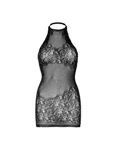 LEG AVENUE - RHINESTONE HALTER MINI DRESS ONE SIZE - BLACK