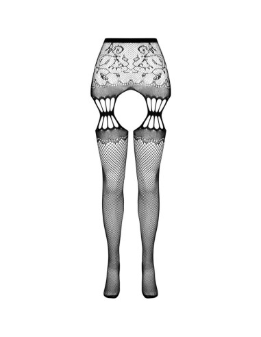 PASSION - S027 BLACK TIGHTS WITH GARTER ONE SIZE