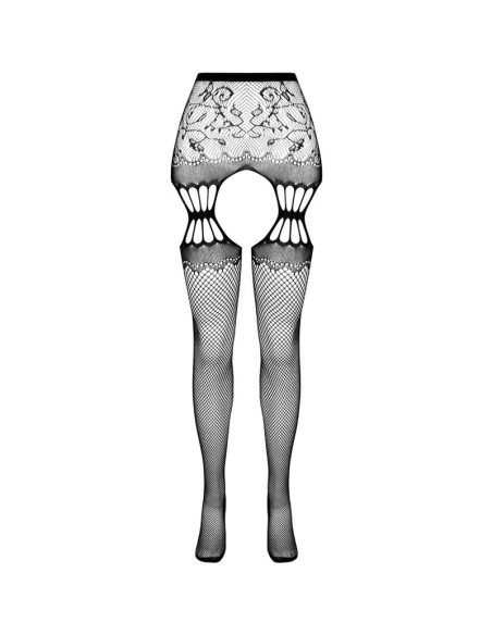PASSION - S027 BLACK TIGHTS WITH GARTER ONE SIZE