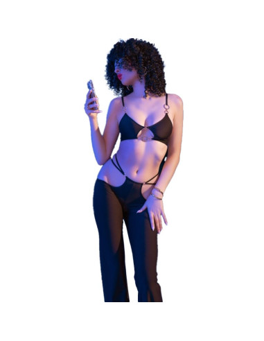 CHILIROSE - CR 4851 BLACK TOP AND LEGGINGS SET WITH GOLDEN ACCESSORIES S