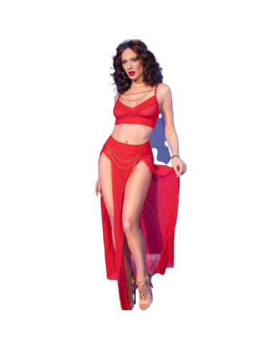 CHILIROSE - CR 4850 RED TOP AND LEGGINGS SET WITH GOLDEN ACCESSORIES S
