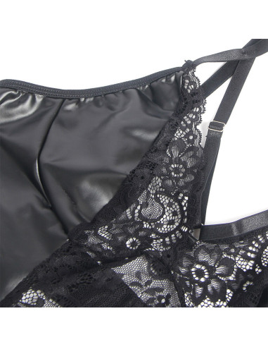 SUBBLIME - 957520 LEATHER DRESS WITH FLORAL LACE BLACK S-M