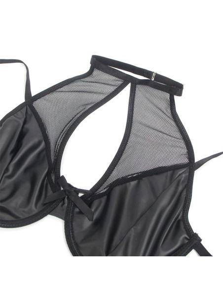 SUBBLIME - 957582 LEATHER BRA AND SKIRT SET BLACK S-M