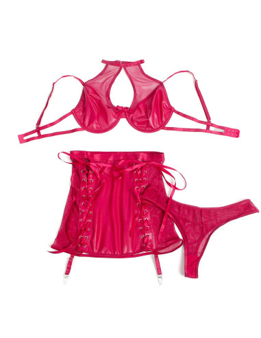 SUBBLIME - 957605 LEATHER BRA AND SKIRT SET RED S-M