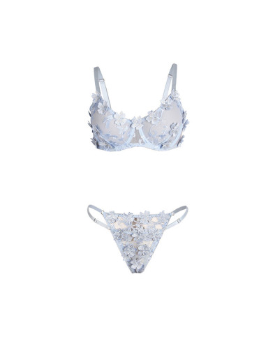SUBBLIME - 957629 FLOWER EMBROIDERED BRA AND PANTIES SET SKY BLUE S-M