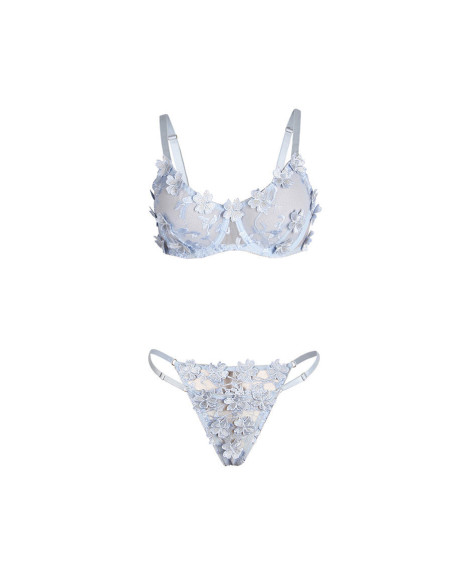SUBBLIME - 957629 FLOWER EMBROIDERED BRA AND PANTIES SET SKY BLUE S-M