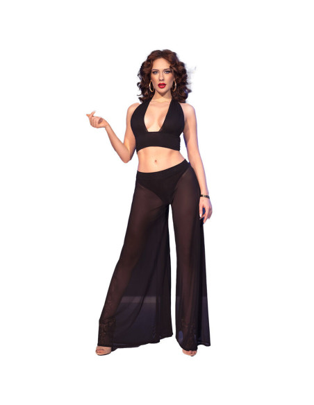 CHILIROSE - CR 4857 BLACK TOP AND PANTS SET SIZE S