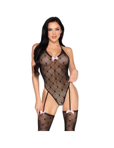 LEG AVENUE - 89360 OPEN BACK BODYSUIT WITH GARTER BELT BLACK- ONE SIZE