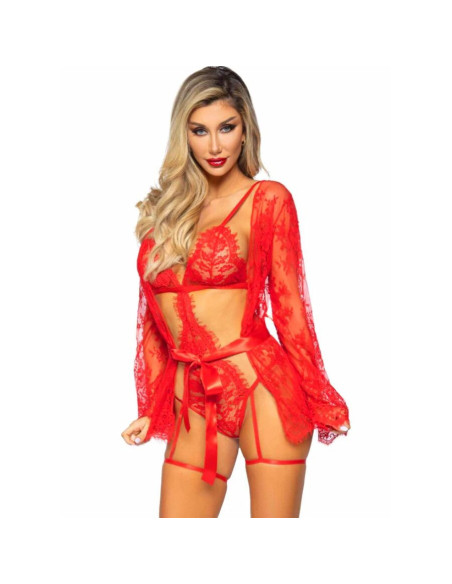 LEG AVENUE - 86123 TEDDY GARTER ROBE SET RED SIZE S