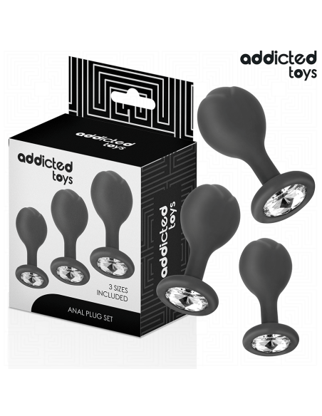 ADDICTED TOYS - 3 SILIKONIŠKŲ ANALINIŲ KAMŠČIŲ SU BRANGAKMENIAIS RINKINYS