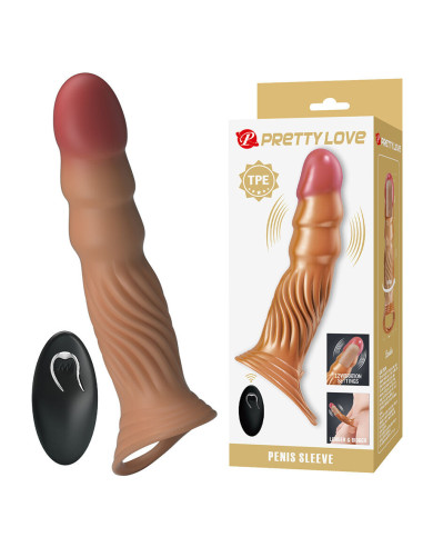 PRETTY LOVE - TEXTURED PENIS SLEEVE WITH VIBRATION AND REMOTE CONTROL