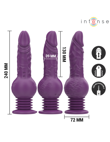 INTENSE - TATUM DAUGIAFUNKCINIS VIBRATORIUS AUKŠTYN IR ŽEMYN VIBRACIJOS STIPRIKLIS 24 CM VIOLETINIS