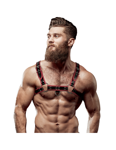 FETISH SUBMISSIVE ATTITUDE - MENS ECO-LEATHER CHEST HARNESS BLACK-RED