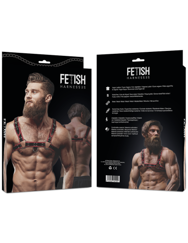 FETISH SUBMISSIVE ATTITUDE - MENS ECO-LEATHER CHEST HARNESS BLACK-RED