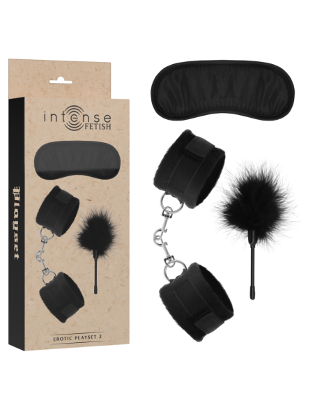 INTENSE - FETISH EROTIC PLAYSET 2 WITH HANDCUFFS, BLIND MASK AND TICKLER