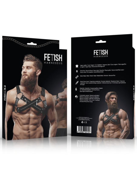 FETISH SUBMISSIVE ATTITUDE - ADJUSTABLE NEOPRENE CROSS-OVER CHEST BULLDOG HARNESS WITH ZIPPERS FOR MEN