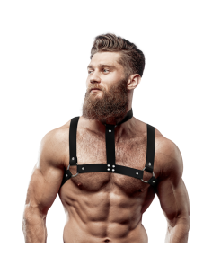 FETISH SUBMISSIVE ATTITUDE - ADJUSTABLE ECO-LEATHER CHEST HARNESS WITH NECKLACE FOR MEN