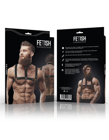 FETISH SUBMISSIVE ATTITUDE - ADJUSTABLE ECO-LEATHER CHEST HARNESS WITH NECKLACE FOR MEN