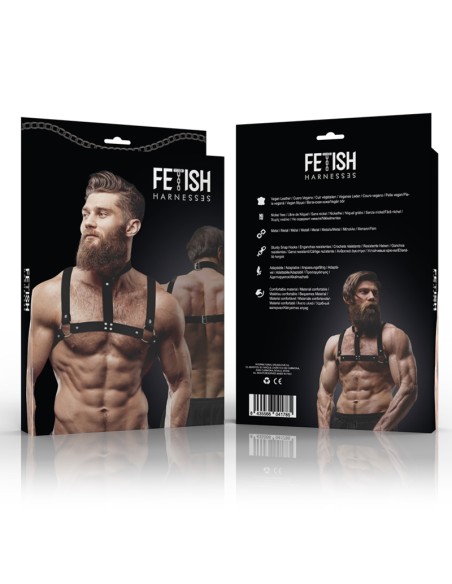 FETISH SUBMISSIVE ATTITUDE - ADJUSTABLE ECO-LEATHER CHEST HARNESS WITH NECKLACE FOR MEN